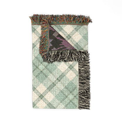 Pastel Green Plaid Woven Blanket