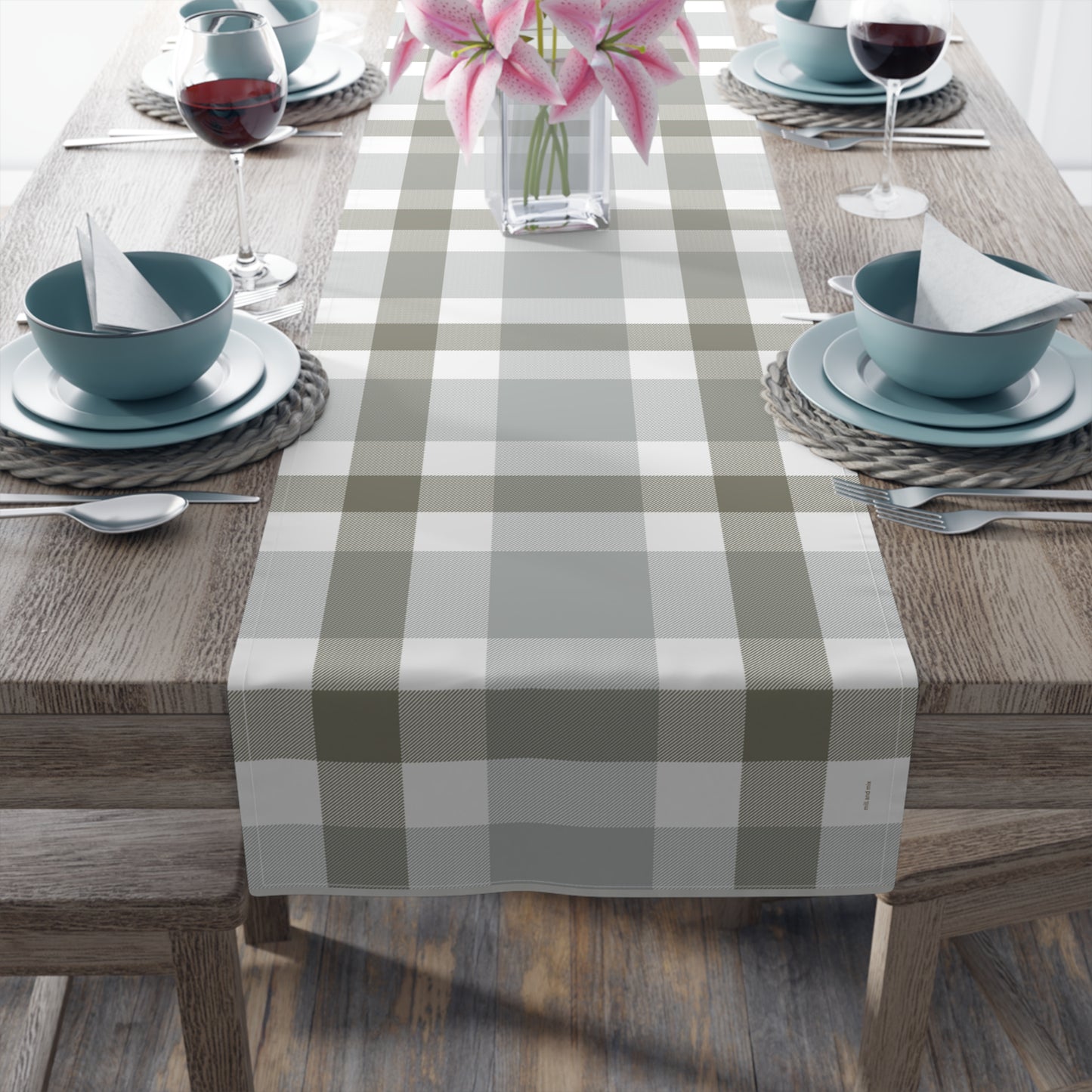Cottage Gingham Table Runner - Sage Green for Dining, Holiday & Everyday