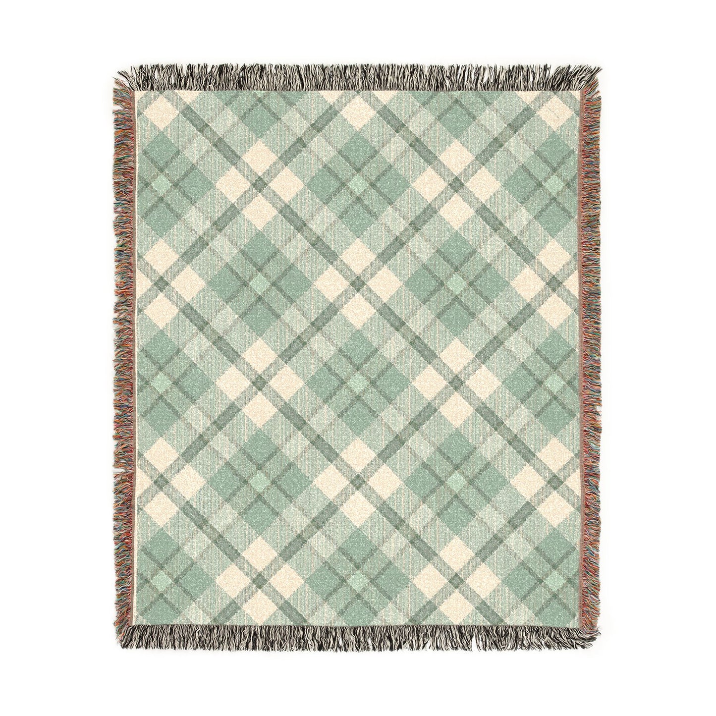 Pastel Green Plaid Woven Blanket