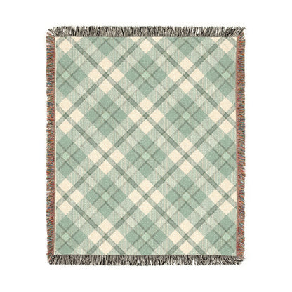 Pastel Green Plaid Woven Blanket