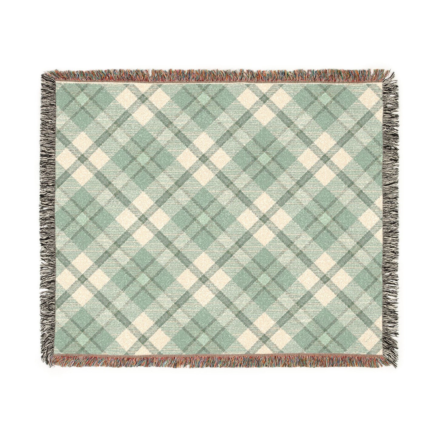 Pastel Green Plaid Woven Blanket