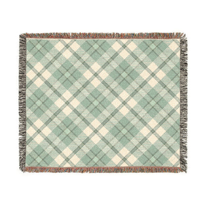 Pastel Green Plaid Woven Blanket
